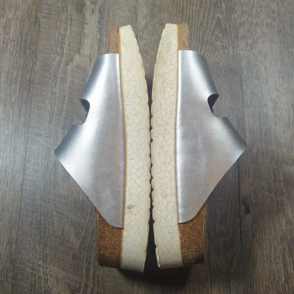 Papillio Birkenstock Silver Metallic Arizona Platform Sandals Womens Sz 8 EU 39 - Picture 9 of 13